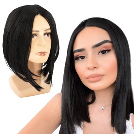 Xorim 12 Inch Bob Wig Human Hair, Human Hair Bob Wig, 180% Density, Pre Cut Pre Plucked Pre Bleached, Suitable for Black Women (Black)