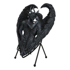 Ebros Gift Solemn Vow Innocence Demon Satan Pit Lord Embracing Lilith Dark Angel Heart Shaped Desktop Plaque Decor Sculpture with Stand 9" High