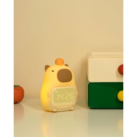 Aokpsrt Capybara Alarm Clock with Night Light for Kids, Cute Toddler Alarm Clocks for Bedrooms Ok to Wake Clocks for Girls and Boys, Rechargeable Silicone Animal Tabletop Lamp for Kid