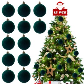 Dazftiey 12 PCS Green Velvet Ornaments for Christmas Tree Decorations,Elegant Velvet Christmas Ornaments Balls,Shatterproof Xmas Decorative Hanging Ornaments(2.36 Inch)