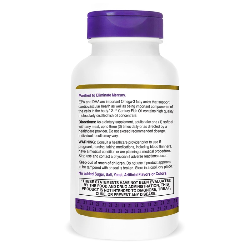 21st Century Fish Oil 1000 mg Softgels (120 Count), Molecularly