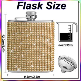 WINCHERRIA Flasks for liquor for women- Diamond Hip Flasks, Glitter Stainless Steel Leakproof Hip Flasks with Funnel,Bling Rhinestone Hip Flask for Liquor,Cute liquor flasks for women (Golden, 8oz)