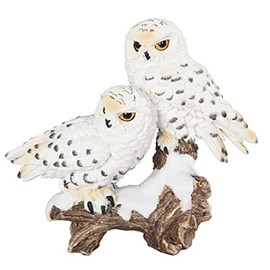 ICE ARMOR 6" W Snowy Owl Couple Standing on Tree Trunk Statue Wild Animal Decoration Figurine
