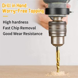 6 Pieces HSS Metal 1/4 Inch Drill Tap Set, M3 M4 M5 M6 M8 M10 Metric Thread Spiral Screws Tap, Thread Cutting Various Threads Hex Shank Titanium Coated Combination Set