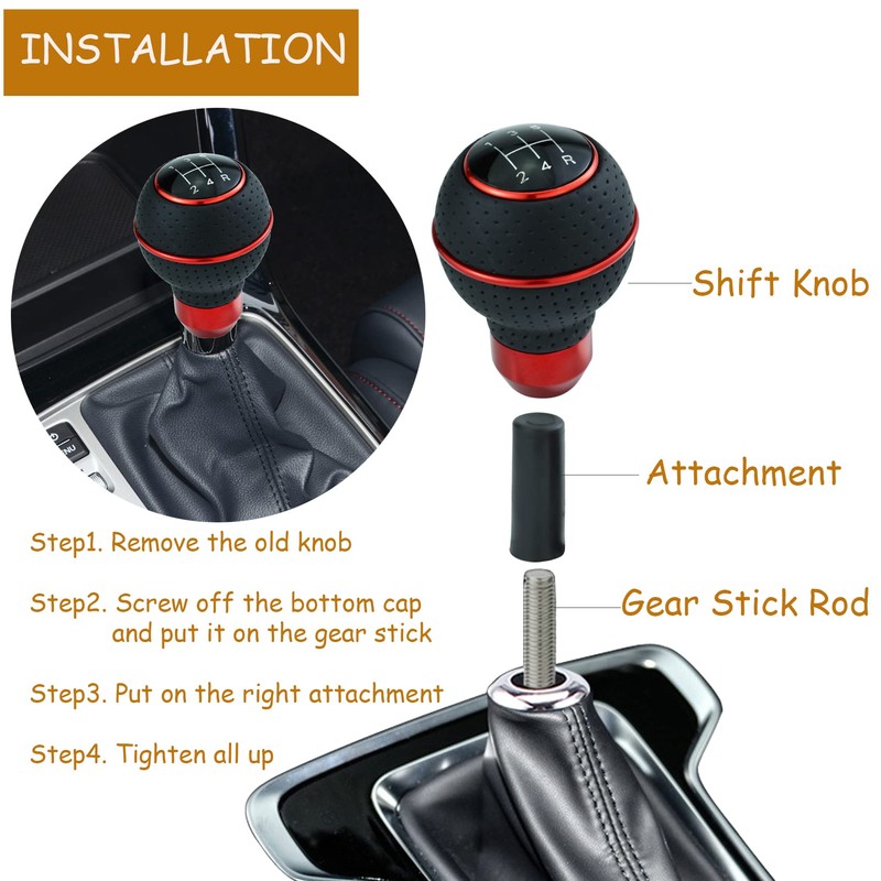 Temzzer Red Shifter Gear Knob 5 Speed Leather Ball Shift