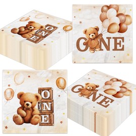 48pcs Beary First Birthday Napkin,Brown Teddy Bear 1st Party Decorations for Boy Girl, Beary One Year Old Theme Disposable Paper Napkin for Beary Birthday Baby Shower Party Table Supplies