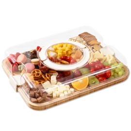 KHINYA Cutting Board - Charcuterie Boards with Lid, Portable Cutting Boards for Kitchen, Bamboo Cheese Board for Snack, Charcuterie (1 Compartment Yellowish White)