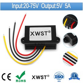 XWST DC 24V 36V 48V 60V Step Down to 5V 5A 25W Converter Voltage Reducer, 5Volts Regulator Waterproof DC/DC Buck Transformer Power Supply