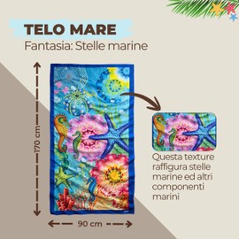 SONIT - Telo Mare Microfibra Fantasia Stella Marina, Leggero Antisabbia Asciugatura Rapida, Compatto da Viaggio, Spiaggia, Piscina Morbido Assorbente, Telo Estivo Colorato Salvaspazio