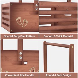 BAMBOOHOMIE Baby Shower Crate Closet, Shower Party Basket with Handle Storage Crate Hamper, Bamboo Gift Crate Box, Welcome Gift Basket for Newborn Boys Girls, Pregnancy Gifts for New Parents (Brown)