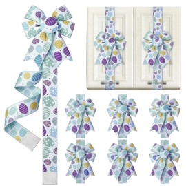 6 Pcs Easter Ribbon Bows for Cabinet, Colorful Printed Egg Cabinet Bows Spring Kitchen & Window Decorations Home Easter Party Supplies Decor (Light Blue, 183cm)