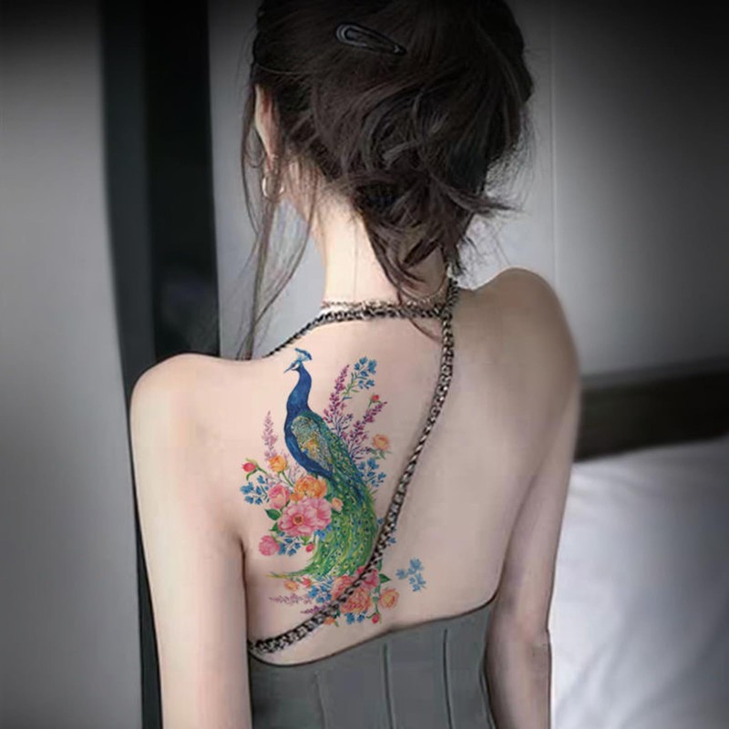 Nirbffo Large Temporary Tattoos Peacock Flowers Legs Arm Belly Back