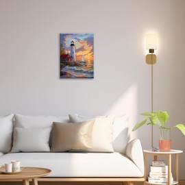 Lighthouse Canvas Wall Decor Sailboat Framed Art Prints for Man Women Boys Girls Teens,Coastal Beach Pictures Nautical Painting for Home Bathroom Bedroom Living Room 12"x16"