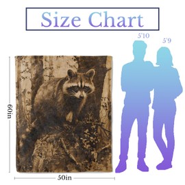 CUEBOS Vintage Raccoon Flannel Throw Blanket 50x60 Inch, Rustic Forest Wildlife Blankets Soft Cozy Fleece Throws for Animal Lover Bed Sofa Dorm Living Room Retro Woodland Home Decor Gifts