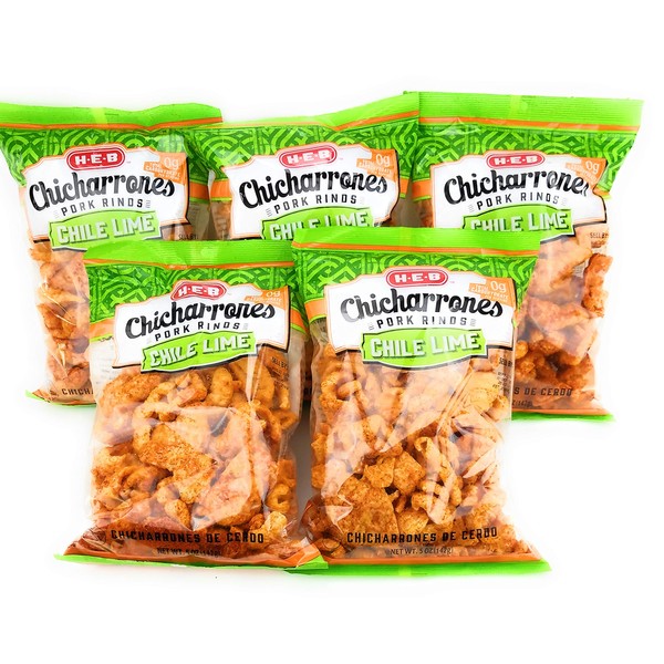 HEB Chicharrones Pork Rinds CHILE LIME Flavor (Pack of 5)