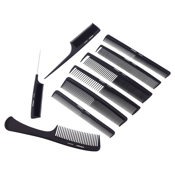 10 Piece Professional Carbon Comb Set Case Hair Stylist Barber Salon Styling Cut