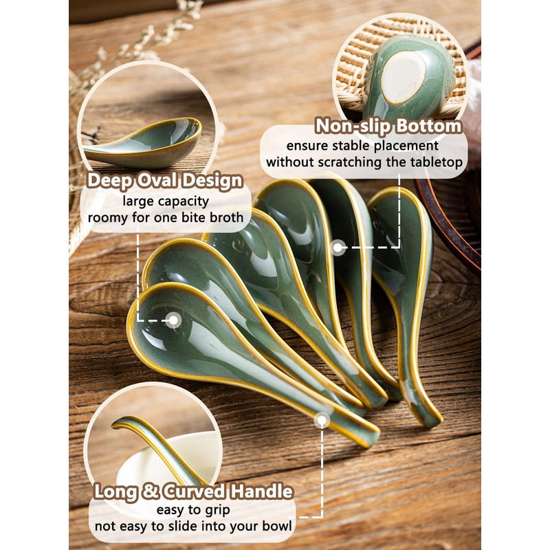 Gomakren Soup Spoons Set of 6, Asian Soup Spoons 6.5