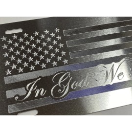 Diamond Etched Products Engraved In God We Trust US USA Flag Diamond Etched Silver Car Tag License Plate