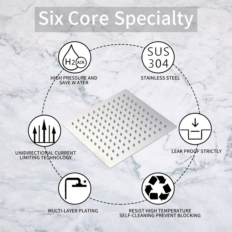 GGStudy 12 Inches Square Rain Shower Head Large Stainless Steel