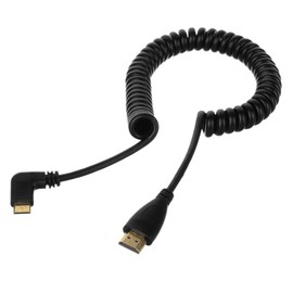 HangTon Cable en espiral mini HDMI a HDMI HDTV en ángulo recto de 90 grados para teléfono, tablet, portátil, cámara DV, monitor de computadora, 4 pies