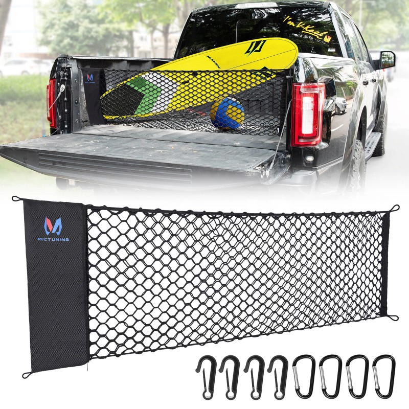 MICTUNING 1X Elastic Truck Bed Cargo Net w/ Storage Bag