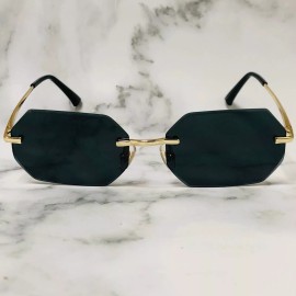 Rimless Sunglasses Dark Black Lens Gold UV400 Protect Men Fashion Trendy Shades