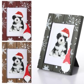 Qunclay 3 Pcs Christmas Picture Frame Winter Snowflakes Wood Picture Frame for Tabletop Photo Display, Red White and Wood Color Frame