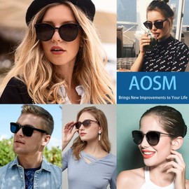 AOSM Classic Round Sunglasses for Women Men Retro Vintage Shades Parent-child Sun Glasses UV400 Protection Plastic Frame, Black, 60