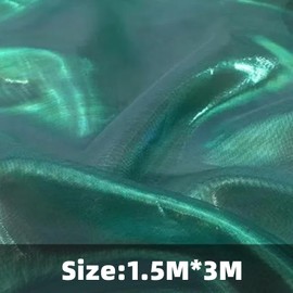 1.5M*3M Iridescent Organza Fabric,Gradient Organza Polyester Fabric,Green Organza Fabric,Iridescent Holographic Gauze Fabric for Stage Costume,Performance Costume