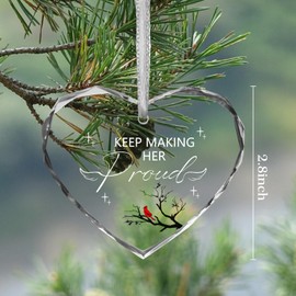 Keep Making Her Proud Hanging Ornament,Transparent Crystal Glass Bereavement Keepsake Heart Plaque Thinking of You Remembrance Memorial Gift To Mom Grandmother Loss of Loved One Anniversary of Passing