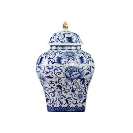 ARTLINE Jingdezhen Ceramic Ginger Jar with Lid, Chinese Style Temple Jar, Blue and White Decorative Vase for Home Decor, Ceramic Storage Jar for Home Kitchen Dining Decoration