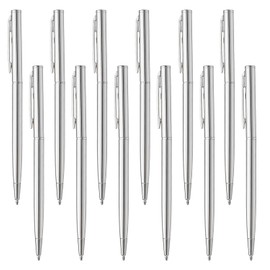 PATIKIL Slim Metallic Ballpoint Pen, 12Pcs Black Ink 1mm Medium Point Retractable Writing Pens with Clips for Business Office Wedding Guest Style 1, Silver