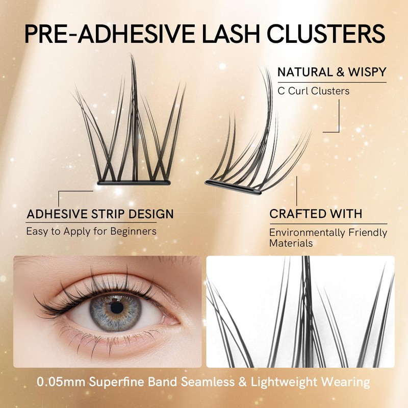 Self Adhesive Lash Clusters Kit Natural Press-On Lashes No Glue