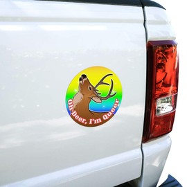 Oh Deer I'm Queer Rainbow Pride Gay Lesbian Funny Automotive Car Refrigerator Locker Vinyl Circle Magnet