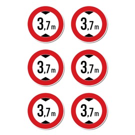 Sticker: Diameter 50 mm, Pack of 6 - Maximum Head/Prohibition for Too High Vehicles - 3.7 m - Metre - StVO Mark Z-265