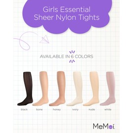 MeMoi Girls Essential Sheer Nylon Tights Black 10-12