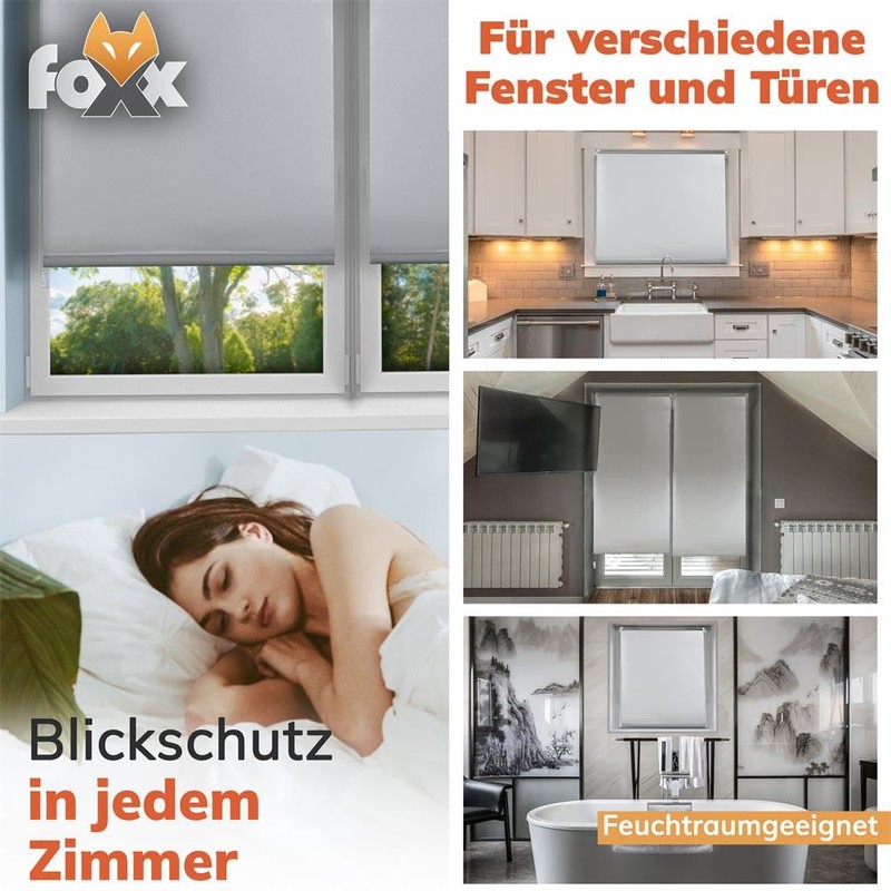 Foxx Thermal Klemmfix Blackout Roller Blind without Drilling, 90x140 cm