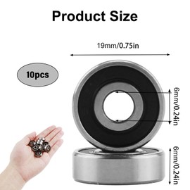 Pack of 10 deep groove ball bearings, 626RS double sealed, 6 mm x 19 mm x 6 mm bearing, deep groove ball bearings, made of carbon steel for a variety of applications, including machines, vehicles