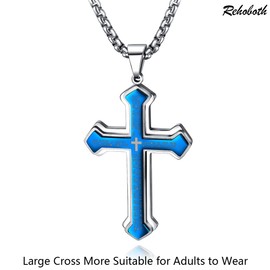 Rehoboth Men's Stainless Steel Nail Lord's Prayer Cross Pendant Necklace for Men Big Pendant and Strong Chain 24 Inch Blue