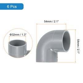 sourcing map 32mm 90 Degree Elbow, 6 Pcs PVC Pipe Fittings 2 Way Right Angle Elbow Side Outlet Adapter Coupling PVC Fitting Connectors for DIY Building Furniture, Grey