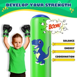 QPAU Inflatable Punching Bag, 48 Inch Stable Inflatable Boxing Bag for 3-6 Kids,Dinosaur Toy & Gifts for Boys and Girls, Kids Boxing Set for Practicing Karate, Taekwondo