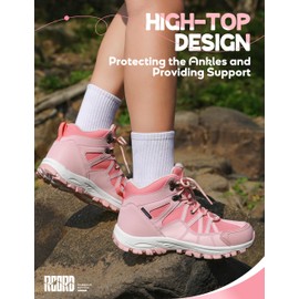 R CORD Botas de Senderismo para niños, Impermeables, para Exteriores, Antideslizantes, para Caminar, para Acampar, Rosado 25 cm
