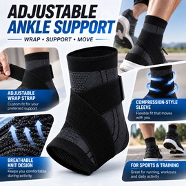 Adjustable Ankle Support Brace for Sports & Daily Wear – Breathable Knit Compression Sleeve with Wrap Strap