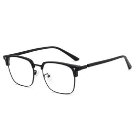 FEISEDY B1254 Blue Light Cut Glasses, Salmont-Shaped Date Glasses, PC Glasses, For Computers, Lightweight, Non-Prescription, Transparent Lens, Square, Retro Fashion, Men's, Women's,, matte black