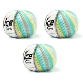 Ice Yarn Picasso (3 Pack) Light Shinny Yarn Knitting Yarn Crochet Yarn for DIY Hand Knitting 44% Acrylic, 56% Polyester (3x1.76 Oz),(3x125 yds) (Yellow, Baby Pink, Turquaise Shades)