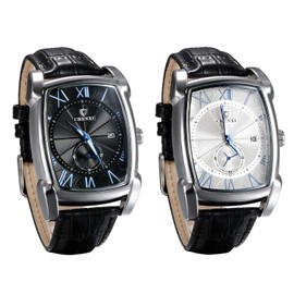 JewelryWe Men's Watches Analogue Quartz Calendar 30 m Waterproof Watch Roman Numerals Rectangular Business Casual Watch with Genuine Leather Strap, 2 Pieces (White & Black), Festive Occasions