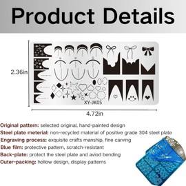 RUNRAYAY French Line Nail Stamping Plates French Tip Nail Stamp Plate Geometric Wave Stripes Nail Art Stamper Stencils Printing Template Stainless Steel Nail Art Tools