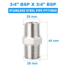ERGAOBOY 2 Pcs 3/4" Male to 3/4" Male BSP Thread 304 Stainless Steel Hex Nipple Pipe Fittings