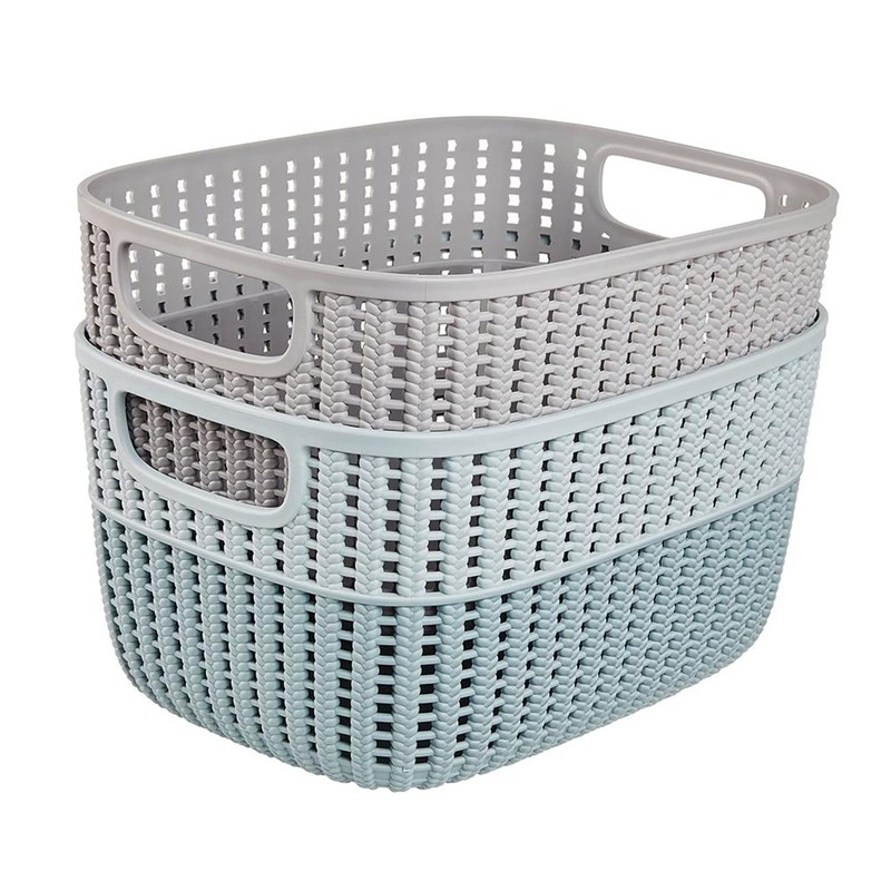 keeeper Storage Basket in Knitted Look, Side Handles, Breathable, Plastic,