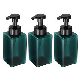 uxcell 3PCS Square Empty Foam Pump Bottle, 450ml Travel Foam Soap Dispenser Empty Refillable Plastic Pump Bottle for Lash Shampoo, Hand Soap, Facial Lotion(5.7", Clear Dark Green)